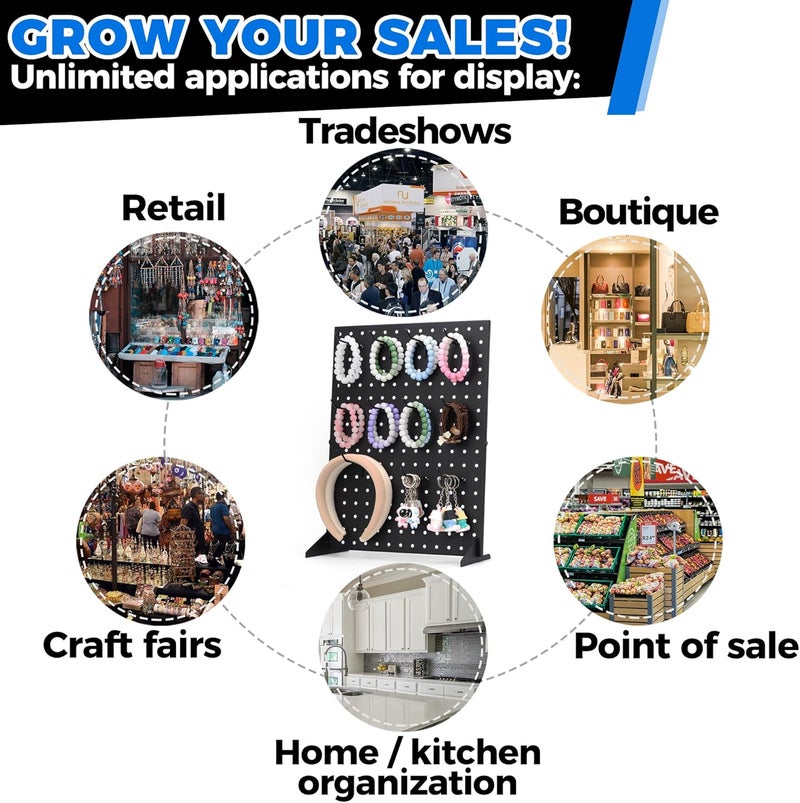 Storage Standard Pegboard Display Stand With 12 Peg Hooks for Retail Craft Shows & Fairs - Metal Product Merchandise Display Rack for Selling Accessories, Display Stands for Boutique, Stores, Vendors & Events - Image 3